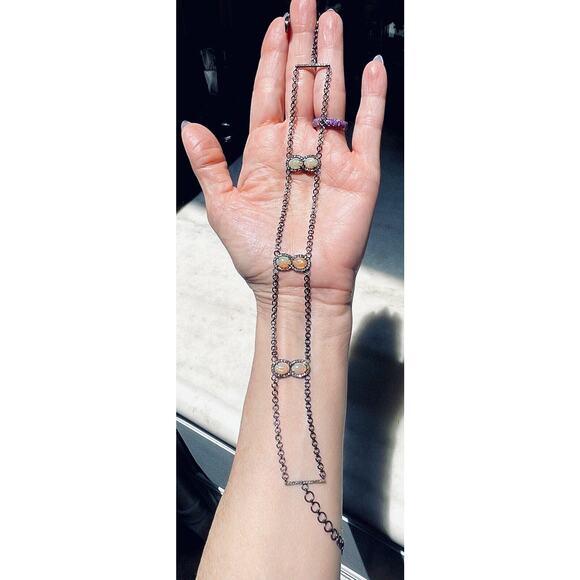 Sterling Silver .925 3 Chain Choker Real Opal And DIAMONDS. BEAUTIFUL!! Omg - Picture 9 of 14